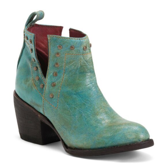 NEW FERRINI Made In Mexico Leather Stella Studded Booties in Turquoise 825 7m3 - Picture 2 of 4